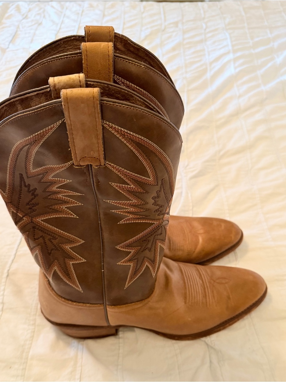 Nocona Two-Tone Brown Tan Leather Western Cowboy Boots
